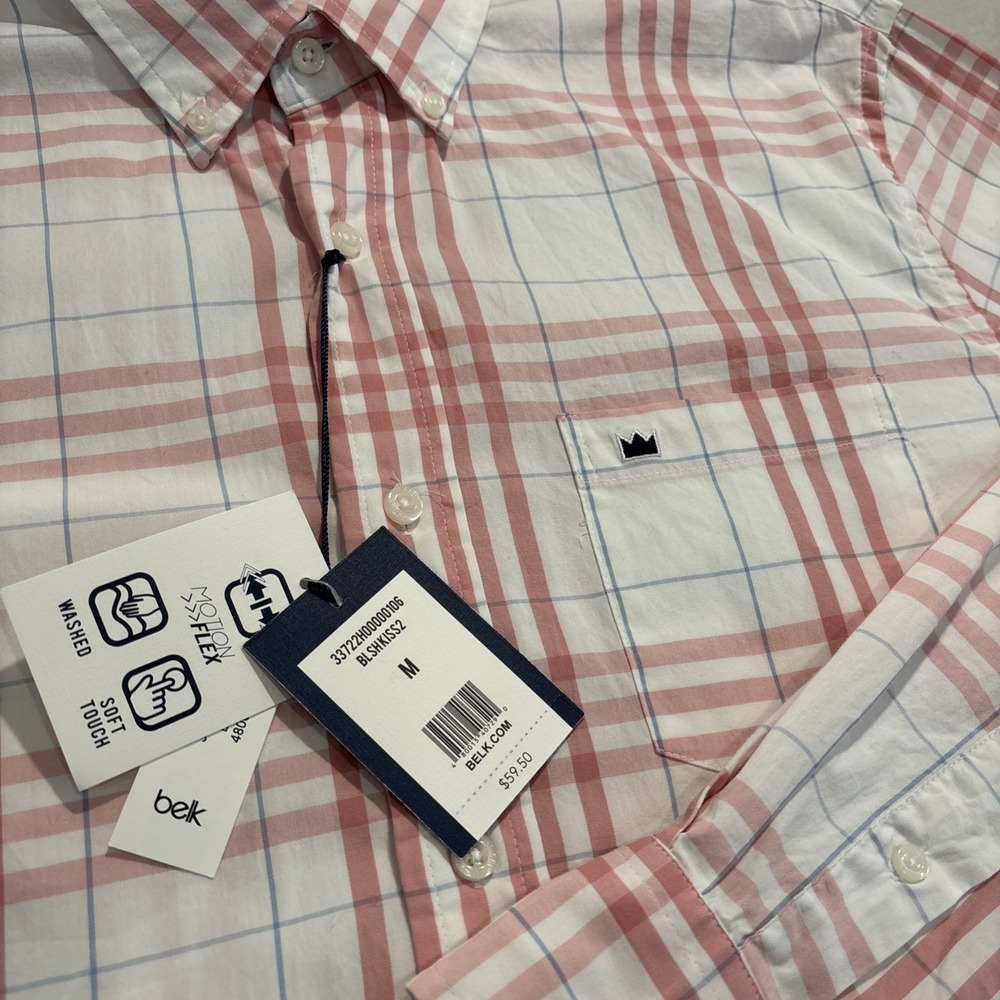 NWT Crown & Ivy MEDIUM PINK Plaid Classic Fit MOTION FLEX Button Down STRETCH - Picture 4 of 8